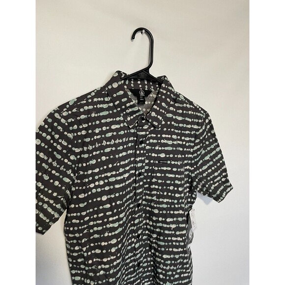 Volcom Shirt Mens Small Gray Tremble Geometric Short Sleeve Button Up Casual NEW - Picture 2 of 9